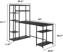Load image into Gallery viewer, Home Office Computer Desk with Storage Shelves Metal Frame Modern Large Office Writing Desk with Bookshelf Black