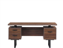 Load image into Gallery viewer, Industrial Home Office Computer Desk with Drawers Metal Frame Writing Table for Hanging Letter-Size Files 59" Writing Study Table Walnut