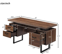Load image into Gallery viewer, Industrial Home Office Computer Desk with Drawers Metal Frame Writing Table for Hanging Letter-Size Files 59" Writing Study Table Walnut
