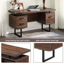 Load image into Gallery viewer, Industrial Home Office Computer Desk with Drawers Metal Frame Writing Table for Hanging Letter-Size Files 59" Writing Study Table Walnut