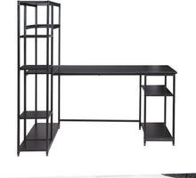 Load image into Gallery viewer, Home Office Computer Desk with Storage Shelves Metal Frame Modern Large Office Writing Desk with Bookshelf Black