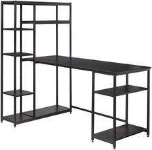 Load image into Gallery viewer, Home Office Computer Desk with Storage Shelves Metal Frame Modern Large Office Writing Desk with Bookshelf Black