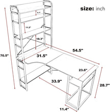 Load image into Gallery viewer, Home Office Computer Desk with Storage Shelves Metal Frame Modern Large Office Writing Desk with Bookshelf