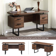 Load image into Gallery viewer, Industrial Home Office Computer Desk with Drawers Metal Frame Writing Table for Hanging Letter-Size Files 59" Writing Study Table Walnut