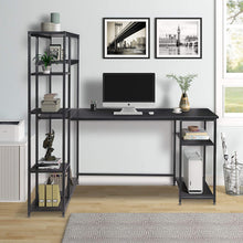 Load image into Gallery viewer, Home Office Computer Desk with Storage Shelves Metal Frame Modern Large Office Writing Desk with Bookshelf Black