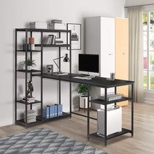 Load image into Gallery viewer, Home Office Computer Desk with Storage Shelves Metal Frame Modern Large Office Writing Desk with Bookshelf Black