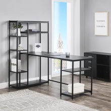 Load image into Gallery viewer, Home Office Computer Desk with Storage Shelves Metal Frame Modern Large Office Writing Desk with Bookshelf Black