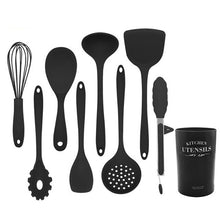Load image into Gallery viewer, 9PCS Cooking Tools Set Premium Silicone Kitchen Cooking Utensils Set with Storage Box Turner Tongs Spatula Soup Spoon Strainer