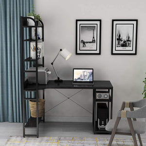 Home Office Computer Desk with Storage Shelves Metal Frame Modern Large Office Writing Desk with Bookshelf