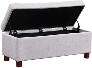 Storage Bench for Home Organization 39'' Bench Tufted Linen Fabric Ottoman Storage Bench with Lift Top