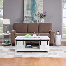 Load image into Gallery viewer, Farmhouse Coffee Table for Living Room Distressed Cocktail Table with Storage Shelf and Sliding Barndoors (Brown)
