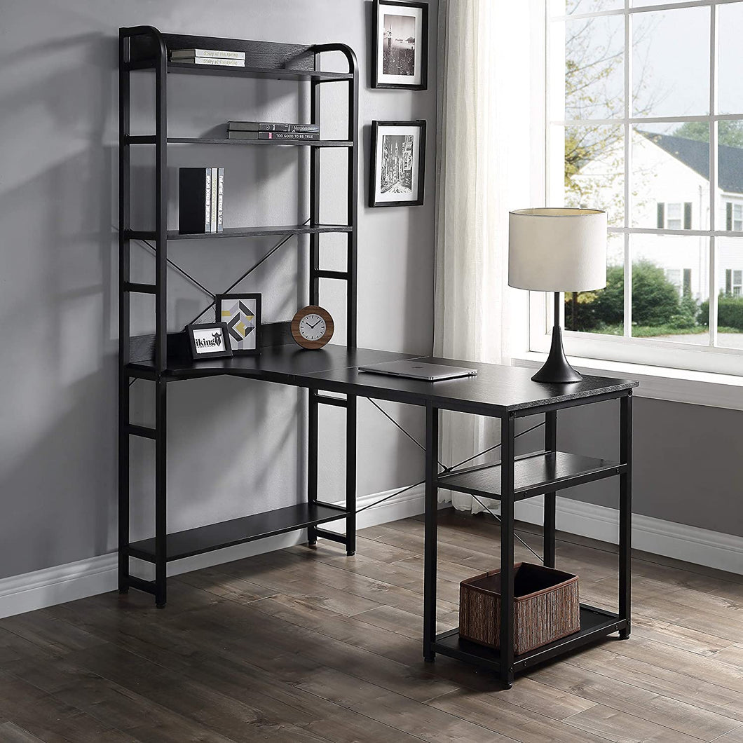 Home Office Computer Desk with Storage Shelves Metal Frame Modern Large Office Writing Desk with Bookshelf