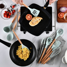 Load image into Gallery viewer, 1PC Silicone Wood Turner Soup Spoon Spatula Brush Scraper Pasta Server Egg Beater Kitchen Cooking Tools Kitchenware Green/Black
