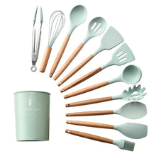 Load image into Gallery viewer, 1PC Silicone Wood Turner Soup Spoon Spatula Brush Scraper Pasta Server Egg Beater Kitchen Cooking Tools Kitchenware Green/Black

