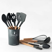 Load image into Gallery viewer, 1PC Silicone Wood Turner Soup Spoon Spatula Brush Scraper Pasta Server Egg Beater Kitchen Cooking Tools Kitchenware Green/Black
