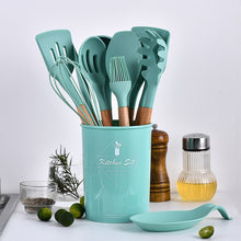 Load image into Gallery viewer, 1PC Silicone Wood Turner Soup Spoon Spatula Brush Scraper Pasta Server Egg Beater Kitchen Cooking Tools Kitchenware Green/Black

