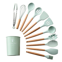 Load image into Gallery viewer, 1PC Silicone Wood Turner Soup Spoon Spatula Brush Scraper Pasta Server Egg Beater Kitchen Cooking Tools Kitchenware Green/Black
