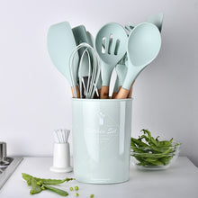 Load image into Gallery viewer, 1PC Silicone Wood Turner Soup Spoon Spatula Brush Scraper Pasta Server Egg Beater Kitchen Cooking Tools Kitchenware Green/Black
