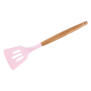 1PC Silicone Wood Turner Soup Spoon Spatula Brush Scraper Pasta Server Egg Beater Kitchen Cooking Tools Kitchenware Green/Black