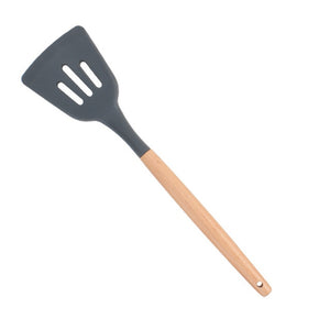 1PC Silicone Wood Turner Soup Spoon Spatula Brush Scraper Pasta Server Egg Beater Kitchen Cooking Tools Kitchenware Green/Black