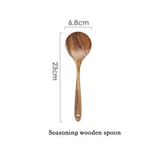 Load image into Gallery viewer, Thailand Teak Natural Wood Tableware Spoon Ladle Turner Long Rice Colander Soup Skimmer Cooking Spoons Scoop Kitchen Tool Set

