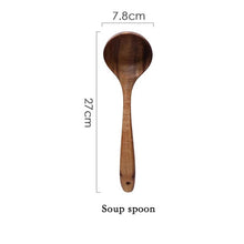 Load image into Gallery viewer, Thailand Teak Natural Wood Tableware Spoon Ladle Turner Long Rice Colander Soup Skimmer Cooking Spoons Scoop Kitchen Tool Set
