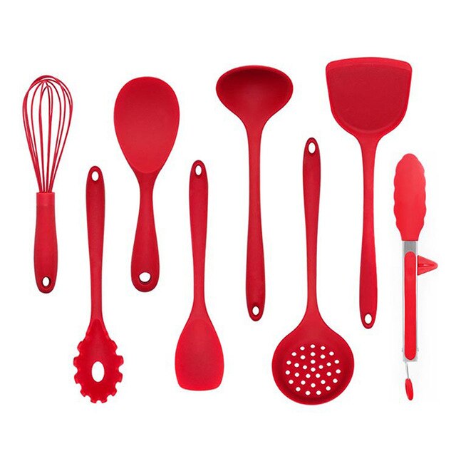 9PCS Cooking Tools Set Premium Silicone Kitchen Cooking Utensils Set with Storage Box Turner Tongs Spatula Soup Spoon Strainer